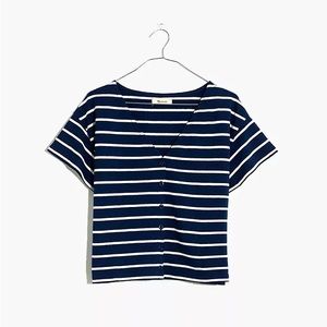 Madewell V-Neck Button Front Boxy Crop Stripe Tee Size XXS